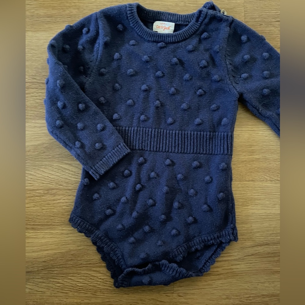 Cat & Jack Baby Girl Bubble Sweater Romper - Navy Blue